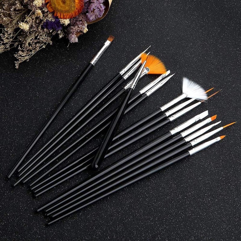 JOYJULY 20pcs Nail Art Design Tools, 15pcs Painting Brushes Set with 5pcs Dotting Pens, BLACK â€¦ - Image 5